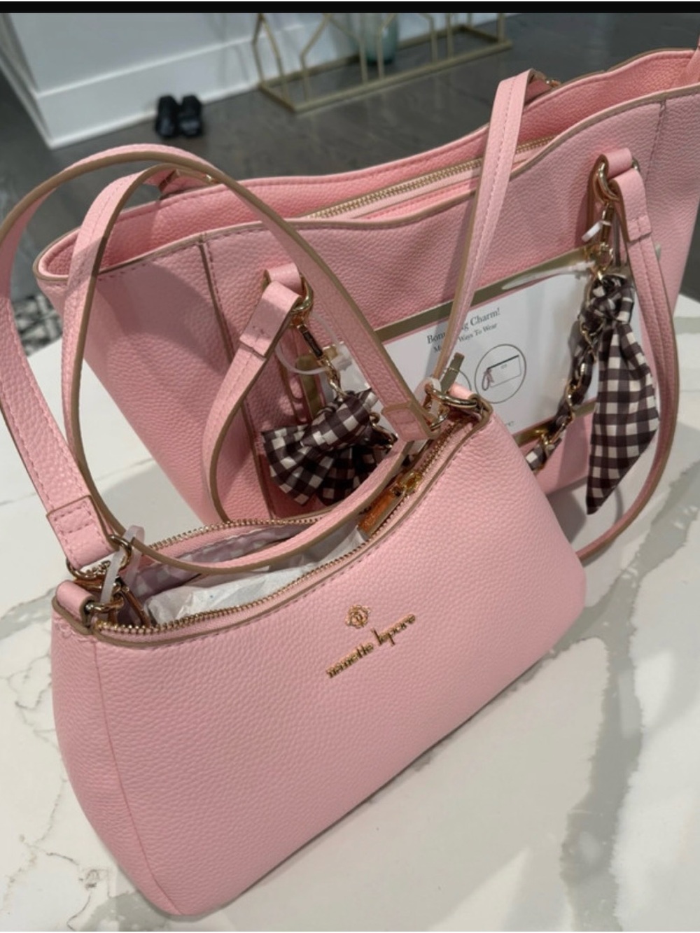 Nanette Lepore Pink Pebbled Leather Shoulder Bag Duo with Gold Hardware 2 bags